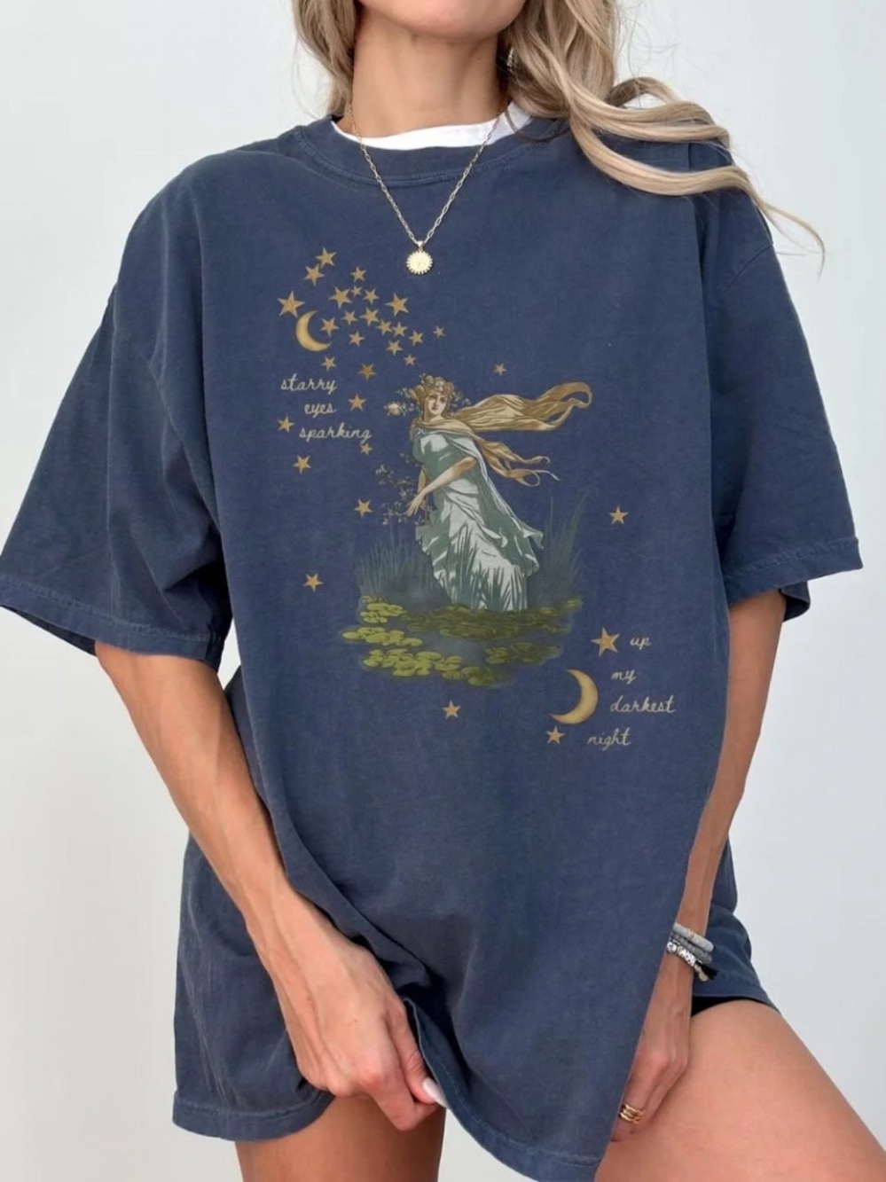 Navy Graphic Tee with Gold Star & Moon Print